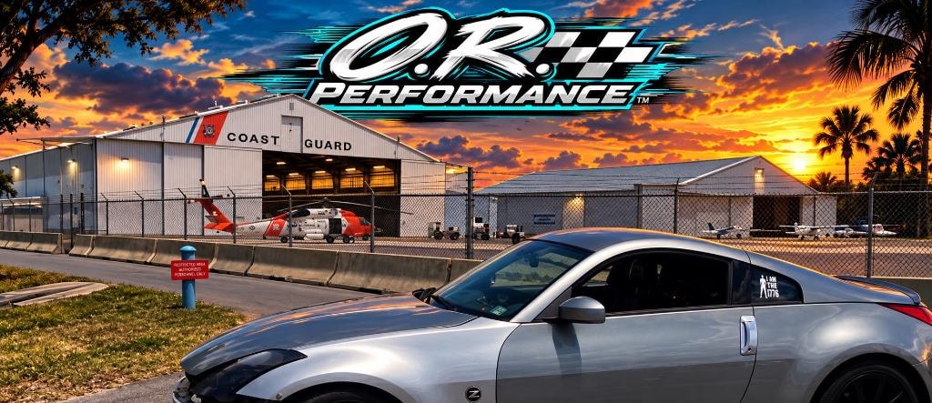 O.R. Performance 350Z at Coast Guard facility at sunset